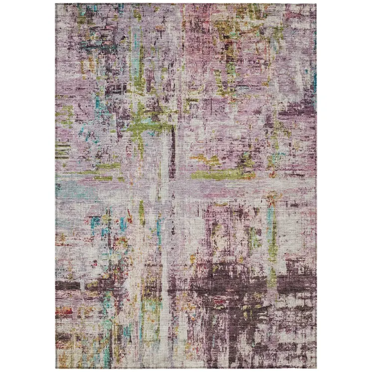 5' X 8' Lavender Green And Blue Abstract Washable Indoor Outdoor Area Rug