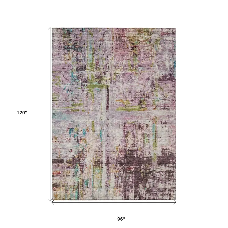 8' X 10' Lavender Green And Blue Abstract Washable Indoor Outdoor Area Rug