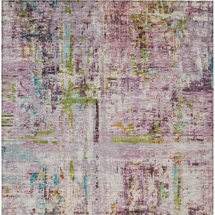 9' X 12' Lavender Green And Blue Abstract Washable Indoor Outdoor Area Rug