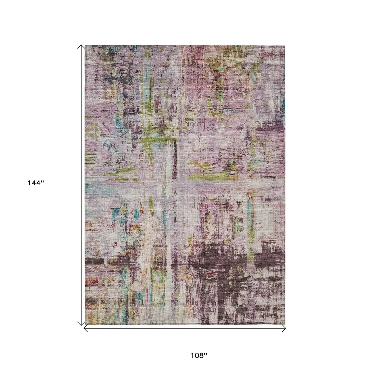 9' X 12' Lavender Green And Blue Abstract Washable Indoor Outdoor Area Rug