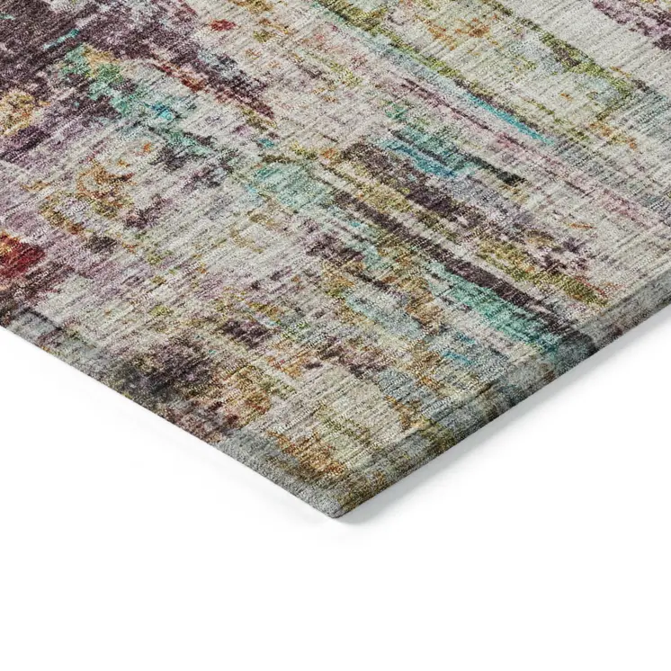 9' X 12' Lavender Green And Blue Abstract Washable Indoor Outdoor Area Rug