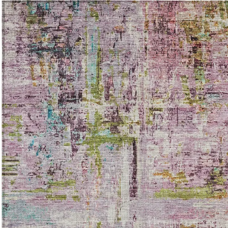 9' X 12' Lavender Green And Blue Abstract Washable Indoor Outdoor Area Rug