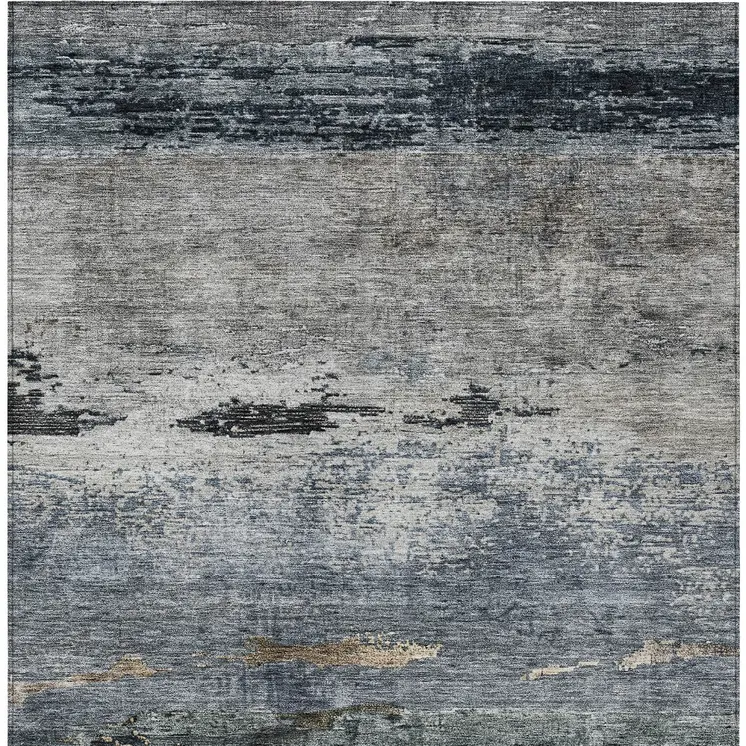 3' X 5' Navy Blue Gray And Black Abstract Washable Indoor Outdoor Area Rug