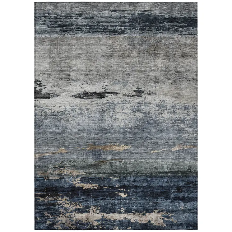 3' X 5' Navy Blue Gray And Black Abstract Washable Indoor Outdoor Area Rug