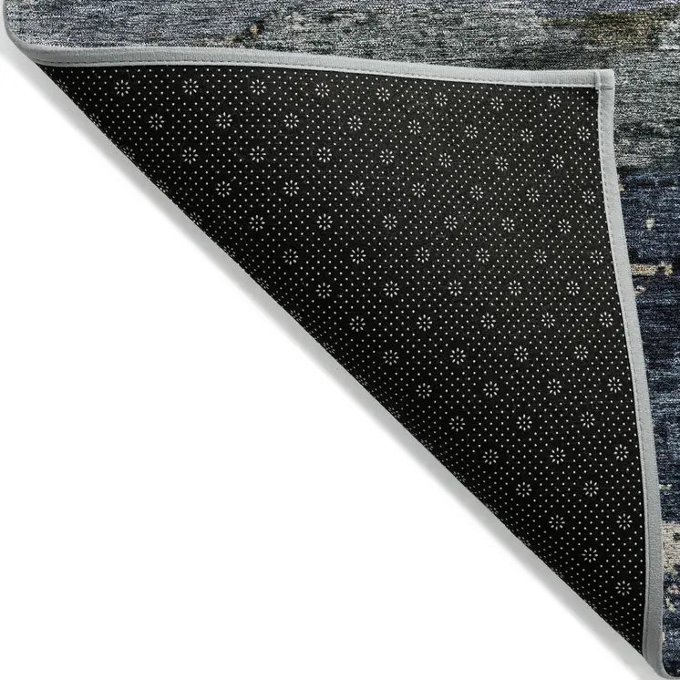 3' X 5' Navy Blue Gray And Black Abstract Washable Indoor Outdoor Area Rug