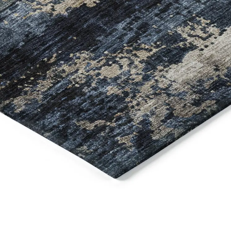 3' X 5' Navy Blue Gray And Black Abstract Washable Indoor Outdoor Area Rug