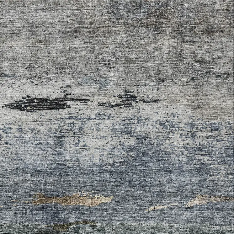 3' X 5' Navy Blue Gray And Black Abstract Washable Indoor Outdoor Area Rug