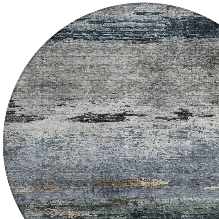 8' Navy Blue Gray And Black Round Abstract Washable Indoor Outdoor Area Rug