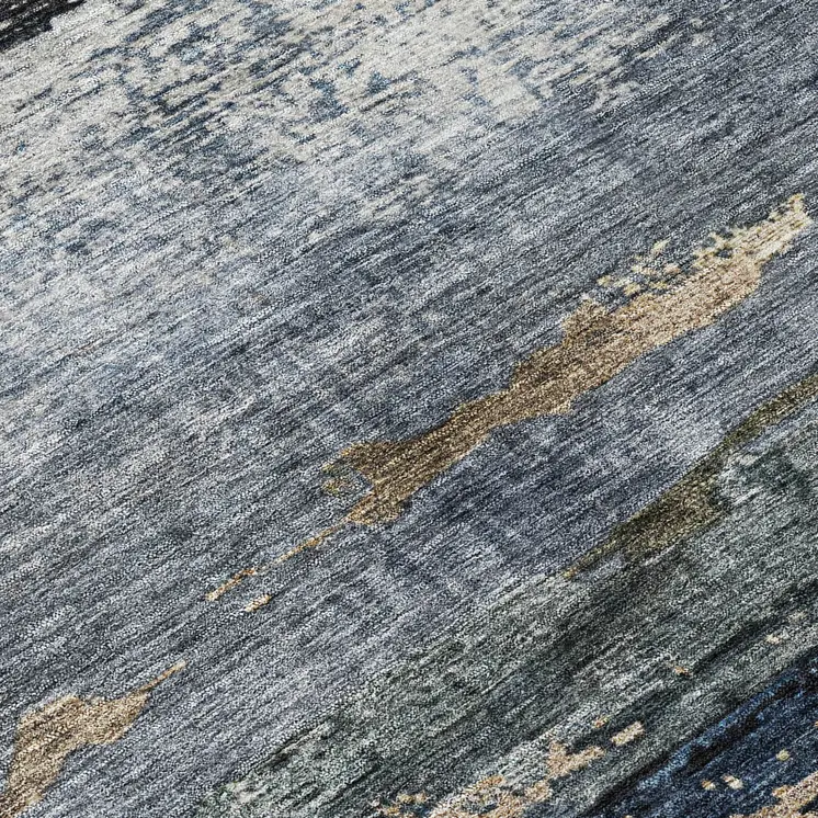 8' Navy Blue Gray And Black Round Abstract Washable Indoor Outdoor Area Rug