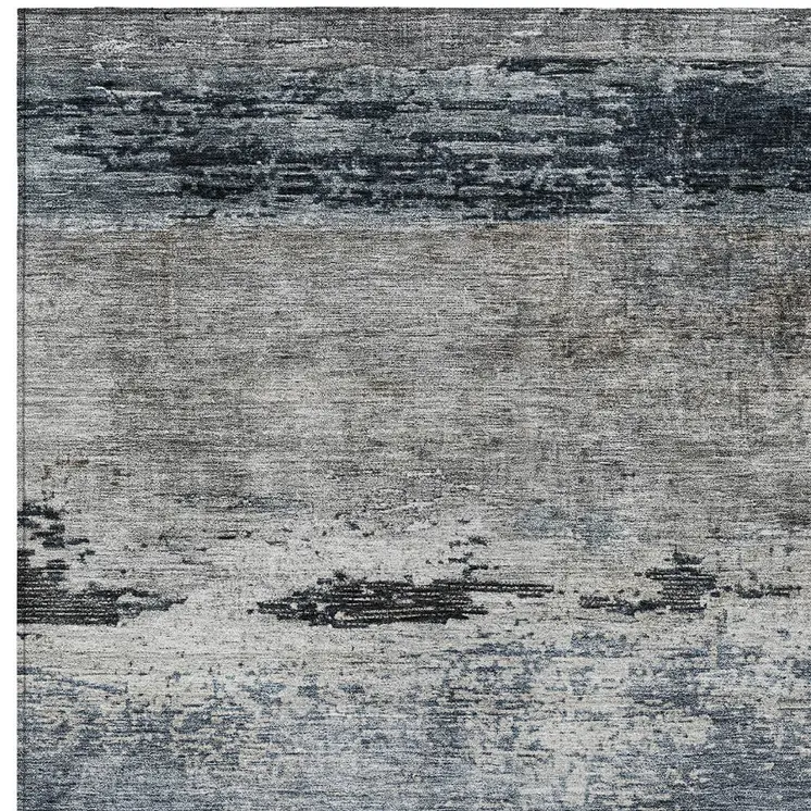 10' X 14' Navy Blue Gray And Black Abstract Washable Indoor Outdoor Area Rug