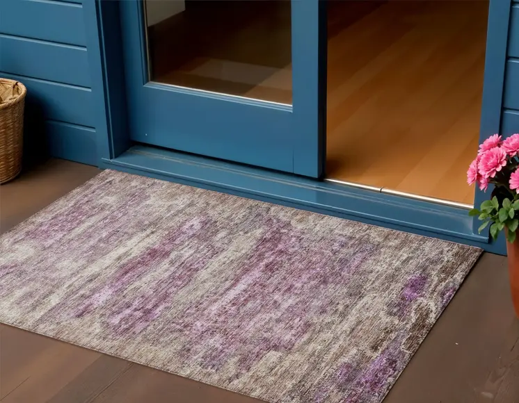 3' X 5' Blush Brown And Beige Abstract Washable Indoor Outdoor Area Rug
