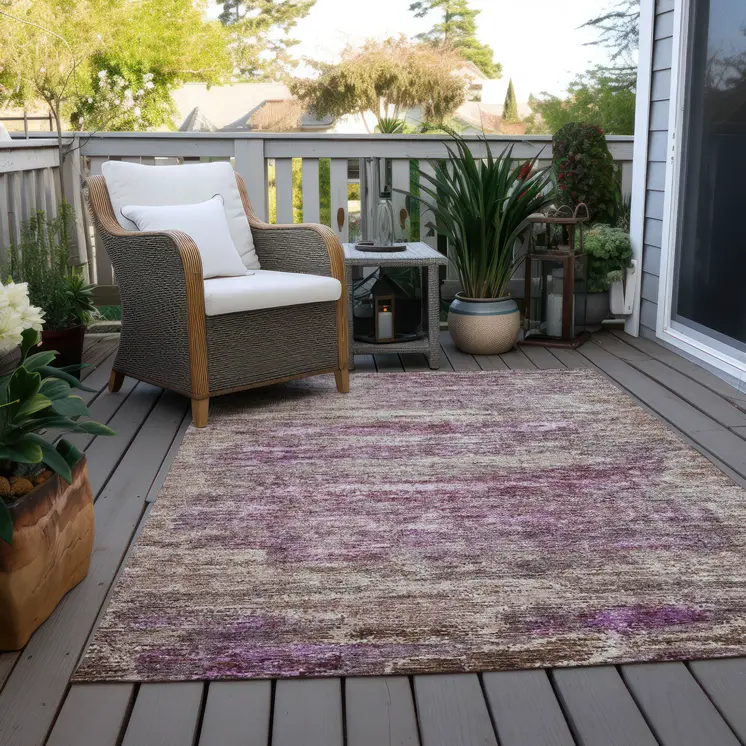 5' X 8' Blush Brown And Beige Abstract Washable Indoor Outdoor Area Rug