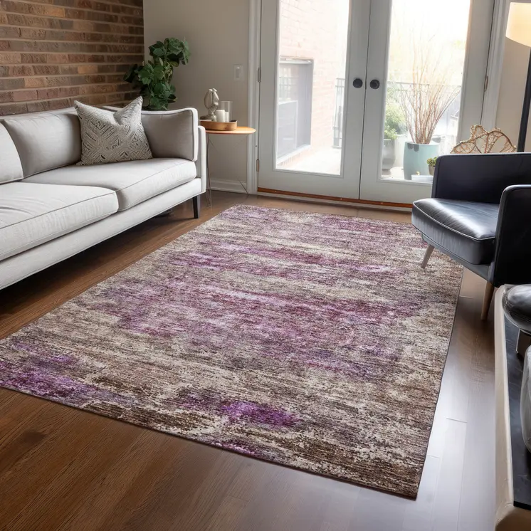5' X 8' Blush Brown And Beige Abstract Washable Indoor Outdoor Area Rug