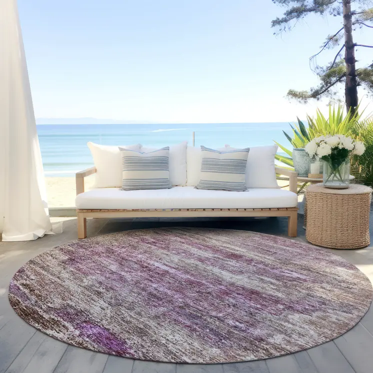 8' Blush Brown And Beige Round Abstract Washable Indoor Outdoor Area Rug