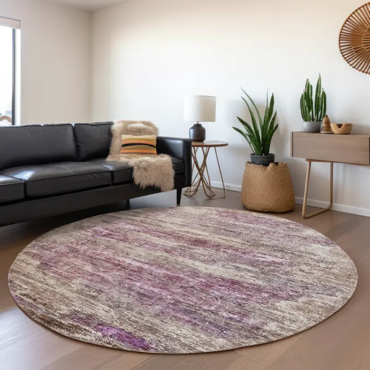 8' Blush Brown And Beige Round Abstract Washable Indoor Outdoor Area Rug