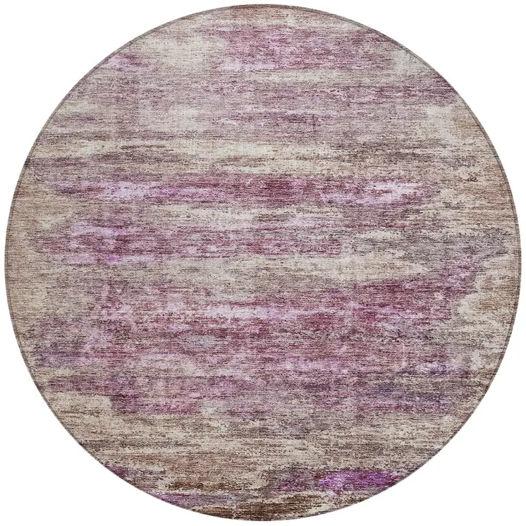 8' Blush Brown And Beige Round Abstract Washable Indoor Outdoor Area Rug