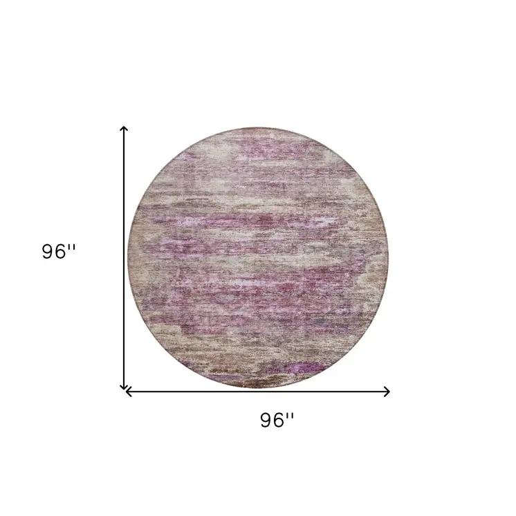8' Blush Brown And Beige Round Abstract Washable Indoor Outdoor Area Rug