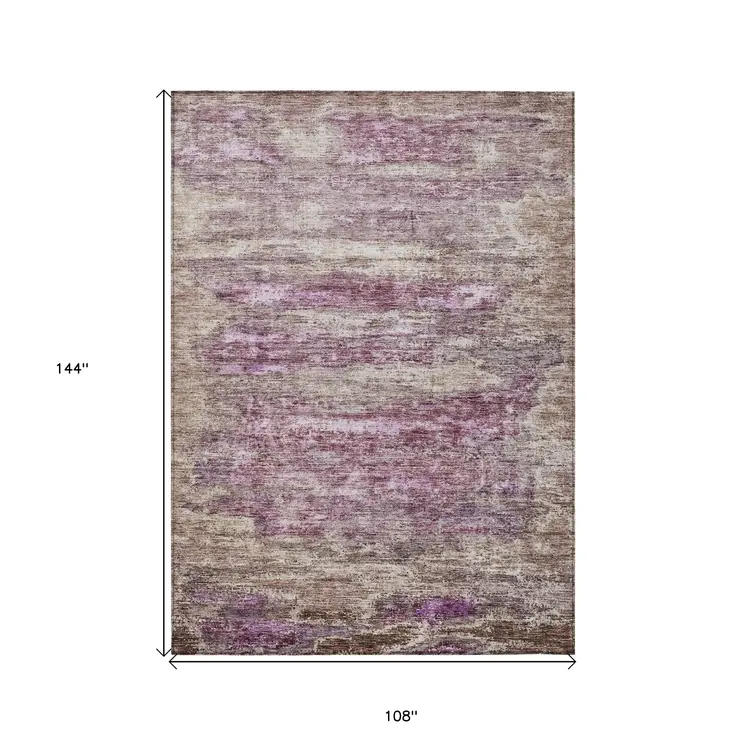 9' X 12' Blush Brown And Beige Abstract Washable Indoor Outdoor Area Rug