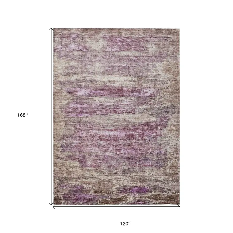 10' X 14' Blush Brown And Beige Abstract Washable Indoor Outdoor Area Rug