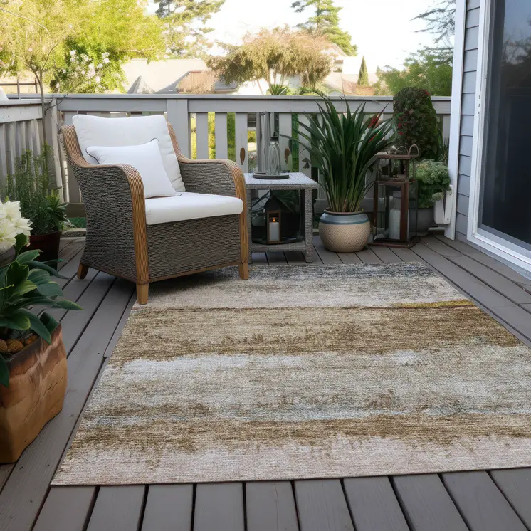 3' X 5' Beige Brown And Gray Abstract Washable Indoor Outdoor Area Rug