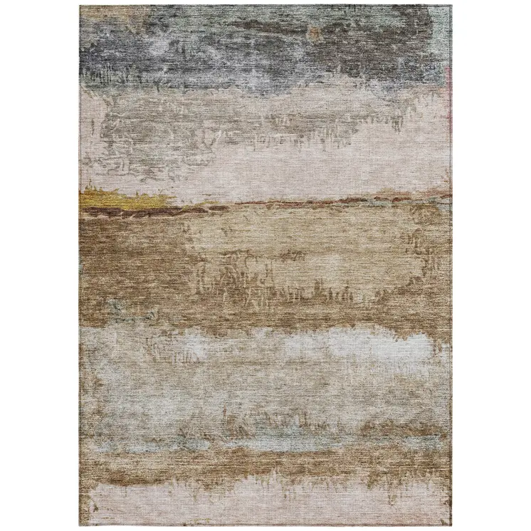 8' X 10' Beige Brown And Gray Abstract Washable Indoor Outdoor Area Rug