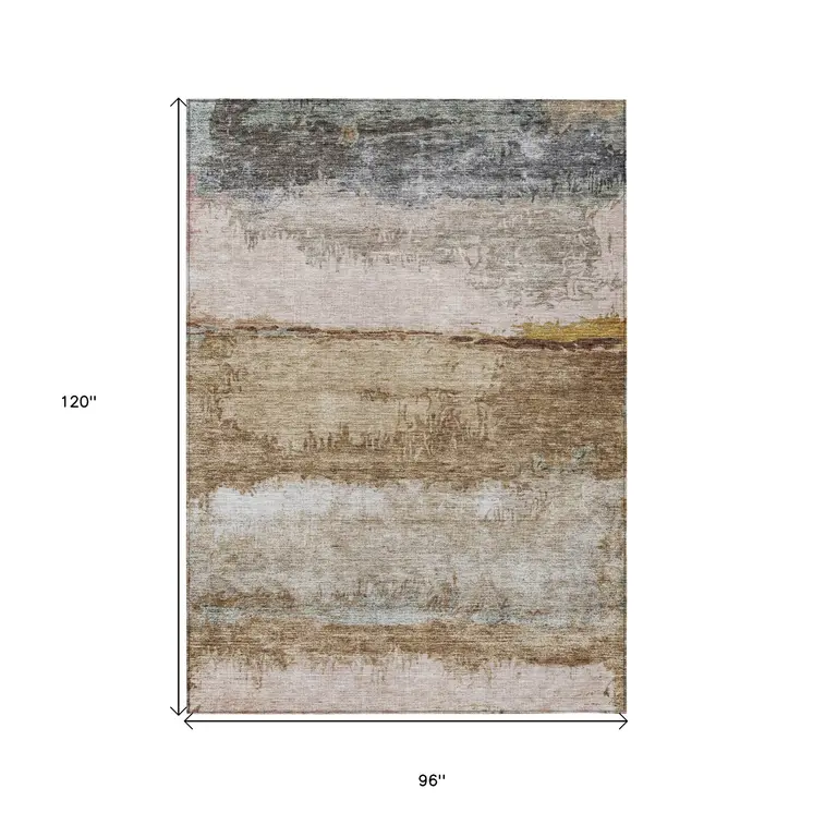 8' X 10' Beige Brown And Gray Abstract Washable Indoor Outdoor Area Rug