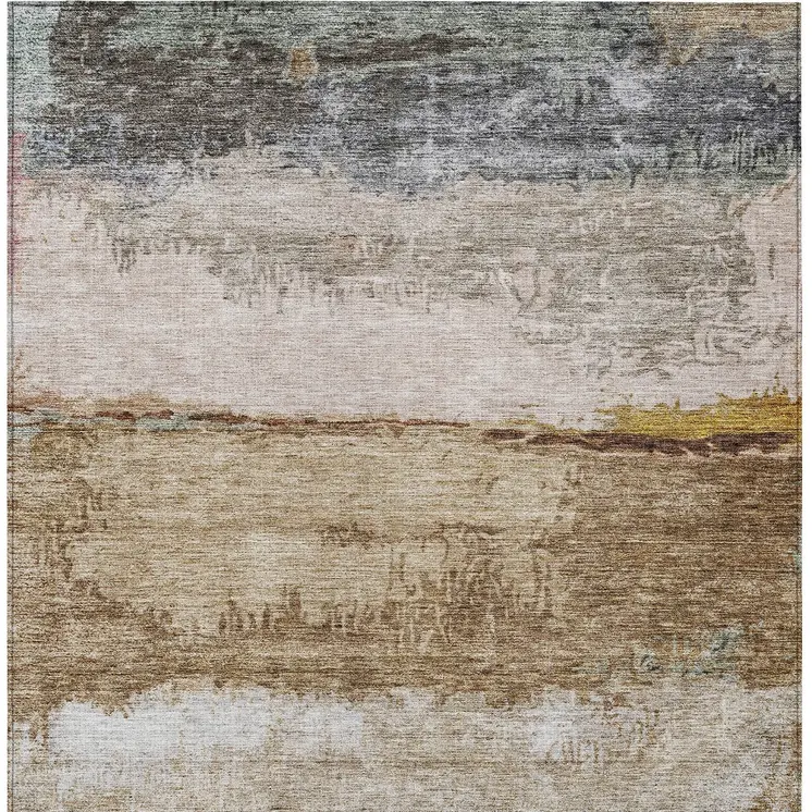 10' X 14' Beige Brown And Gray Abstract Washable Indoor Outdoor Area Rug