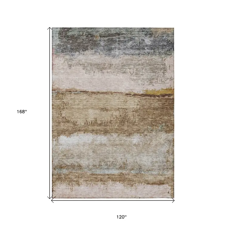 10' X 14' Beige Brown And Gray Abstract Washable Indoor Outdoor Area Rug