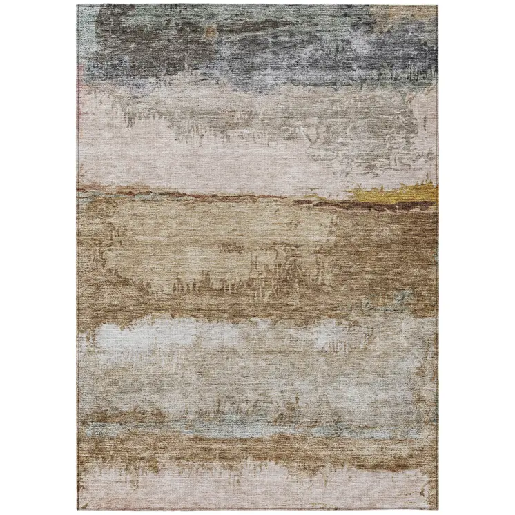 10' X 14' Beige Brown And Gray Abstract Washable Indoor Outdoor Area Rug
