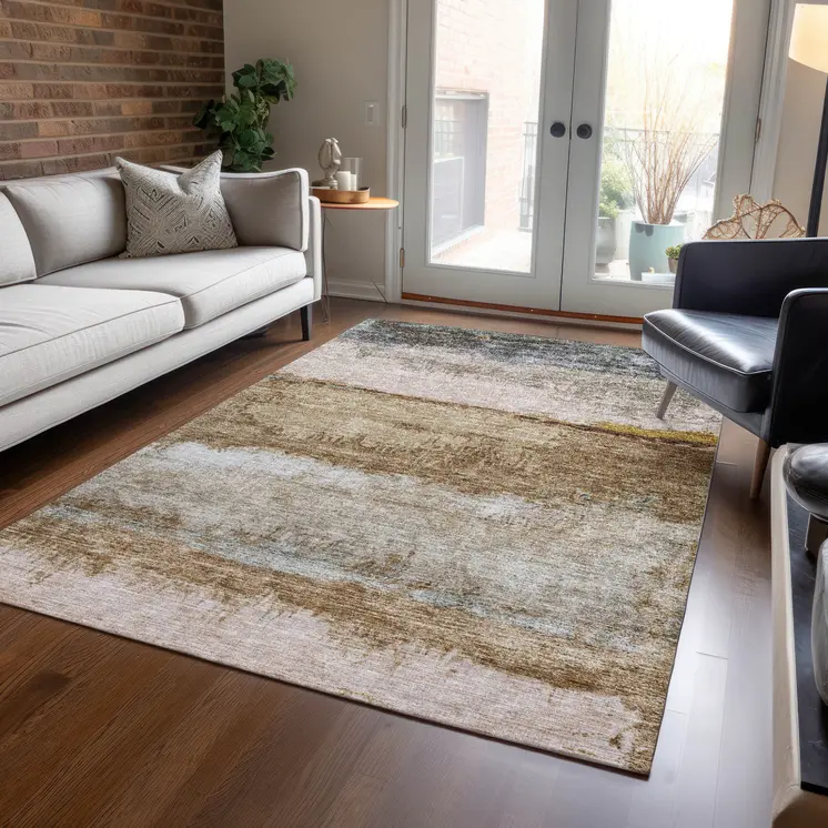 10' X 14' Beige Brown And Gray Abstract Washable Indoor Outdoor Area Rug