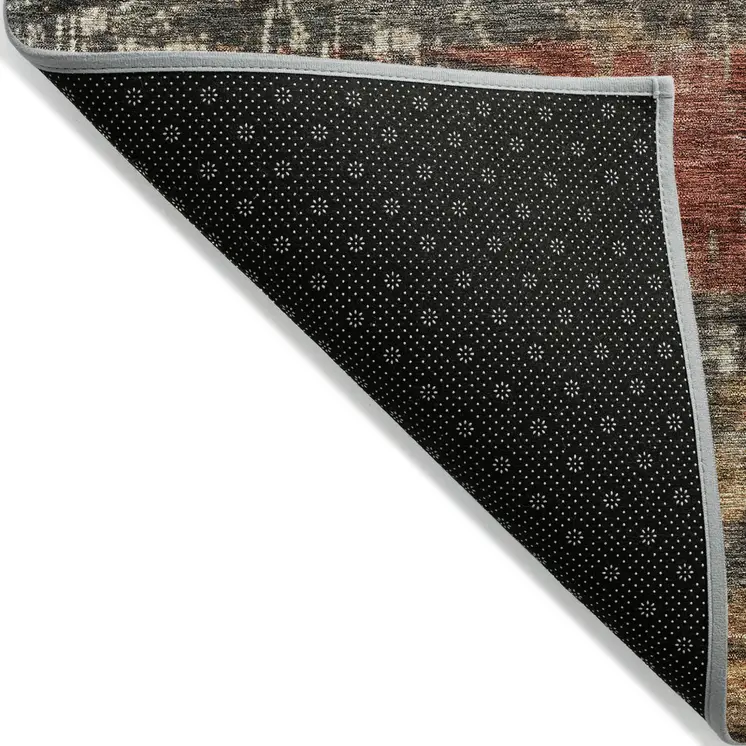 8' X 10' Fern Green Black And Terra Cotta Striped Washable Indoor Outdoor Area Rug