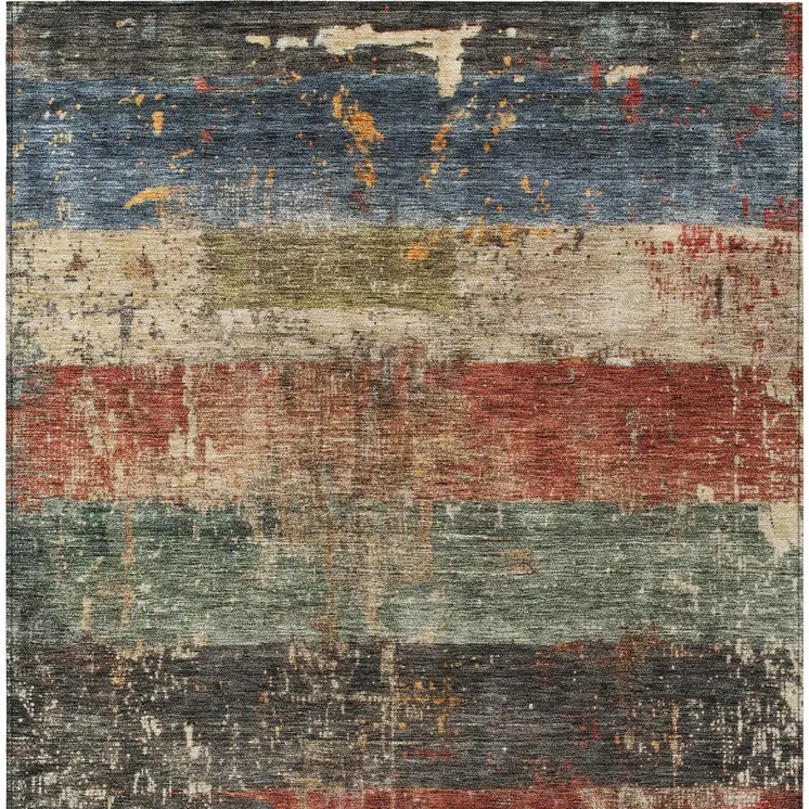 9' X 12' Fern Green Black And Terra Cotta Striped Washable Indoor Outdoor Area Rug