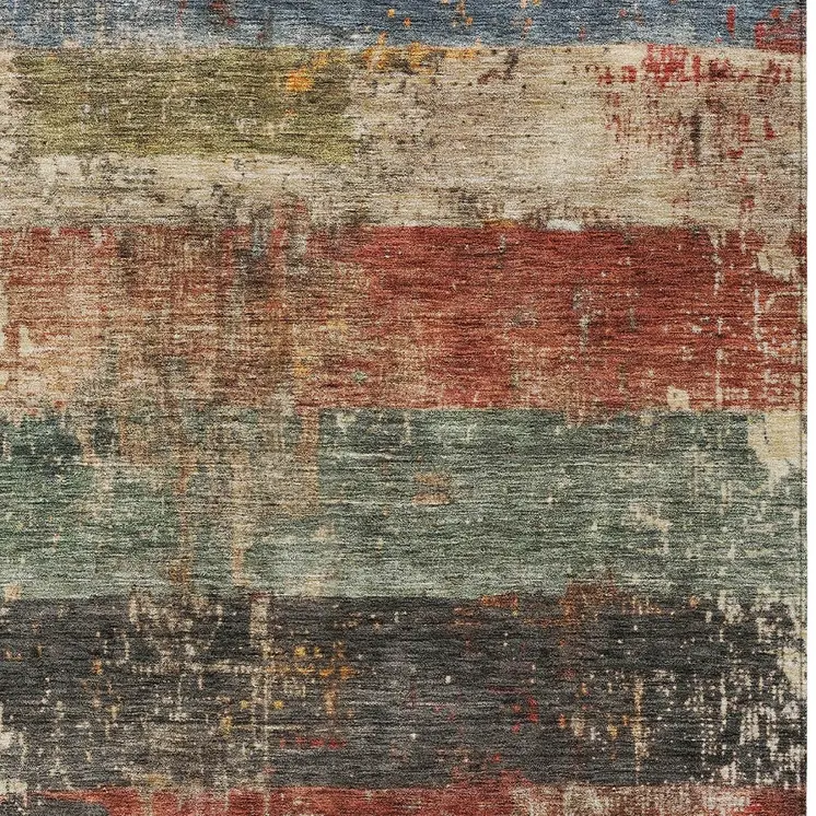 9' X 12' Fern Green Black And Terra Cotta Striped Washable Indoor Outdoor Area Rug