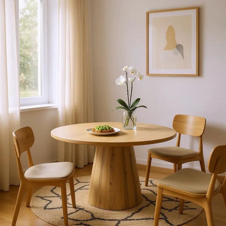 72" Natural Solid Wood Pedestal Base Round Top Dining Table