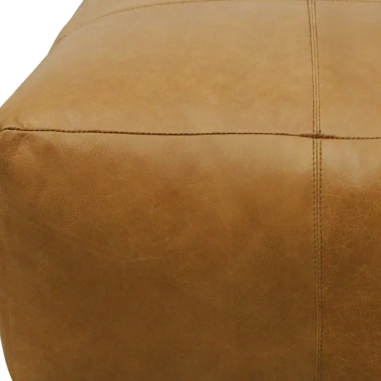 22" Tan Genuine Leather Pouf Ottoman