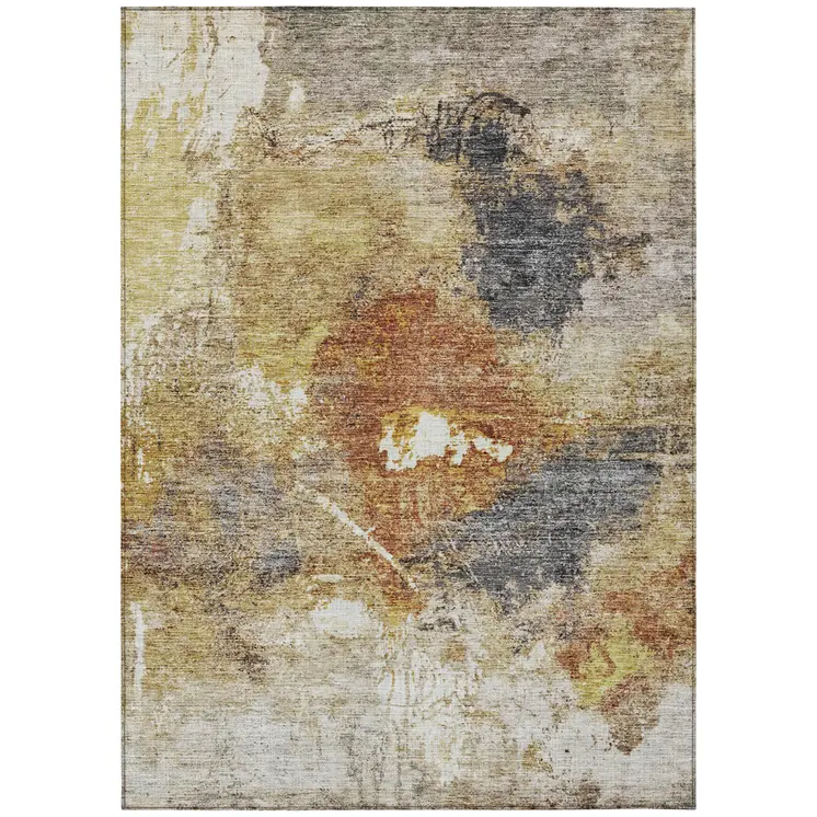 3' X 5' Taupe Black And Copper Abstract Washable Indoor Outdoor Area Rug