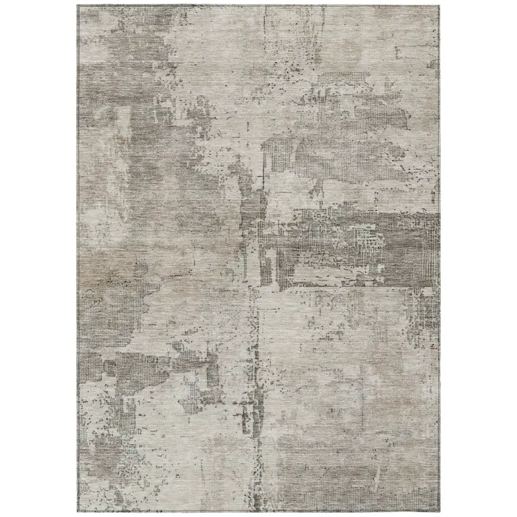 3' X 5' Linen And Gray Abstract Washable Indoor Outdoor Area Rug
