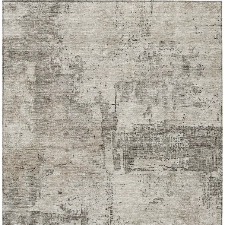 8' X 10' Linen And Gray Abstract Washable Indoor Outdoor Area Rug