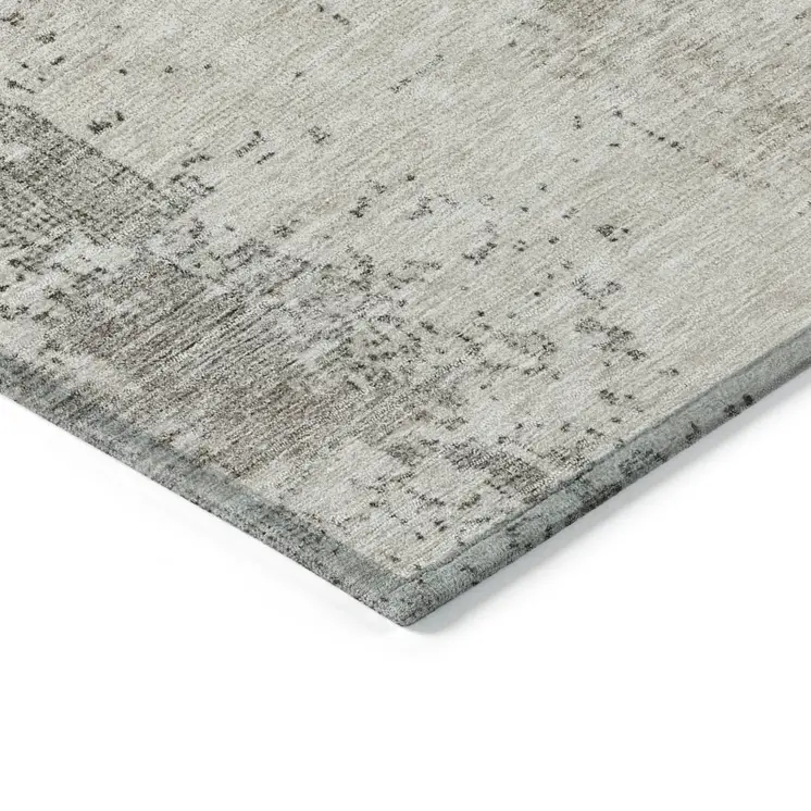 8' X 10' Linen And Gray Abstract Washable Indoor Outdoor Area Rug