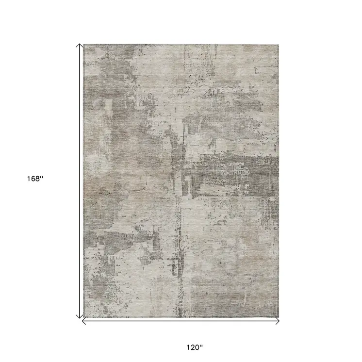 10' X 14' Linen And Gray Abstract Washable Indoor Outdoor Area Rug