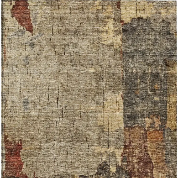 3' X 5' Khaki Charcoal And Terra Cotta Abstract Washable Indoor Outdoor Area Rug