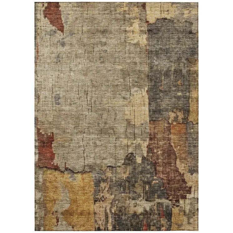 3' X 5' Khaki Charcoal And Terra Cotta Abstract Washable Indoor Outdoor Area Rug