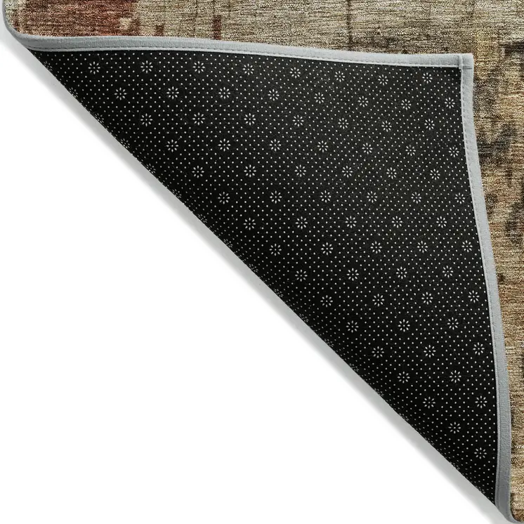 3' X 5' Khaki Charcoal And Terra Cotta Abstract Washable Indoor Outdoor Area Rug