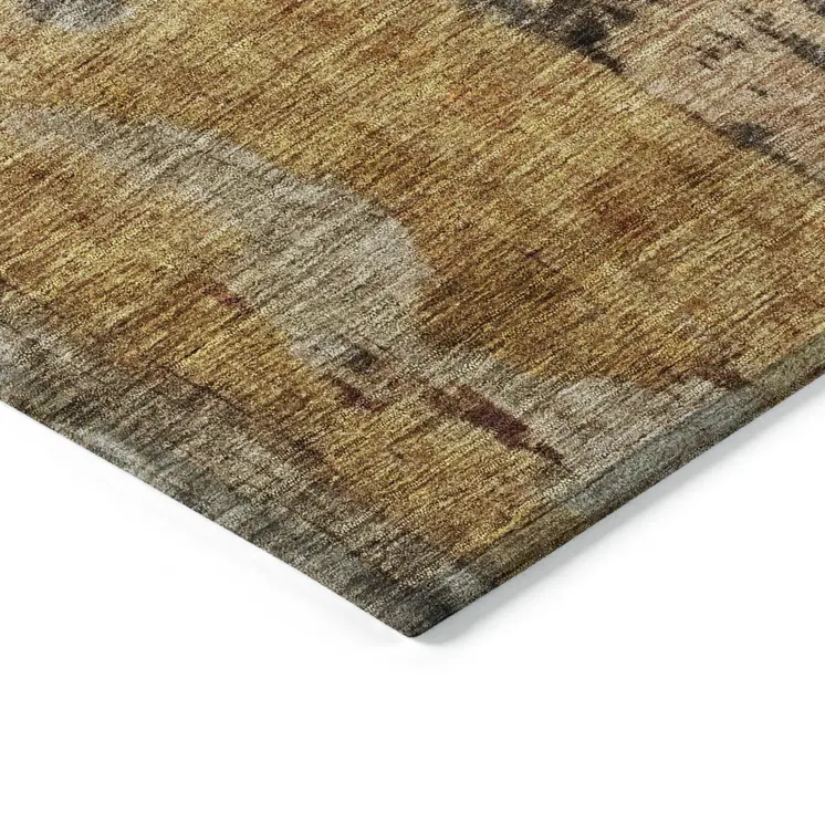 3' X 5' Khaki Charcoal And Terra Cotta Abstract Washable Indoor Outdoor Area Rug