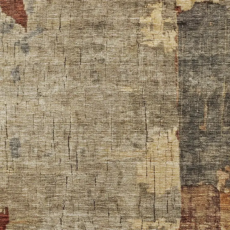 10' X 14' Khaki Charcoal And Terra Cotta Abstract Washable Indoor Outdoor Area Rug