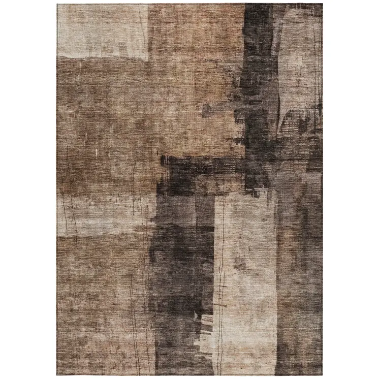8' X 10' Brown Black And Tan Abstract Washable Indoor Outdoor Area Rug