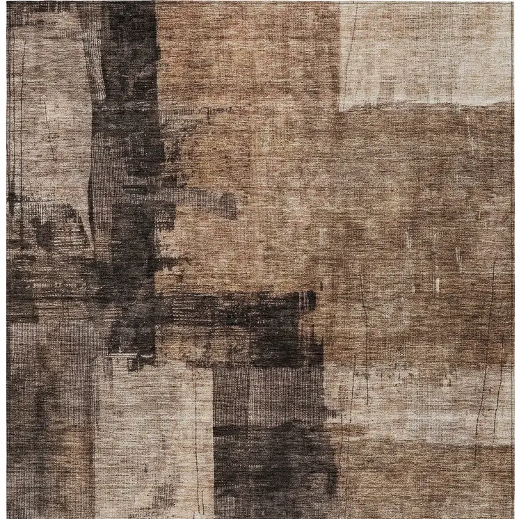 10' X 14' Brown Black And Tan Abstract Washable Indoor Outdoor Area Rug