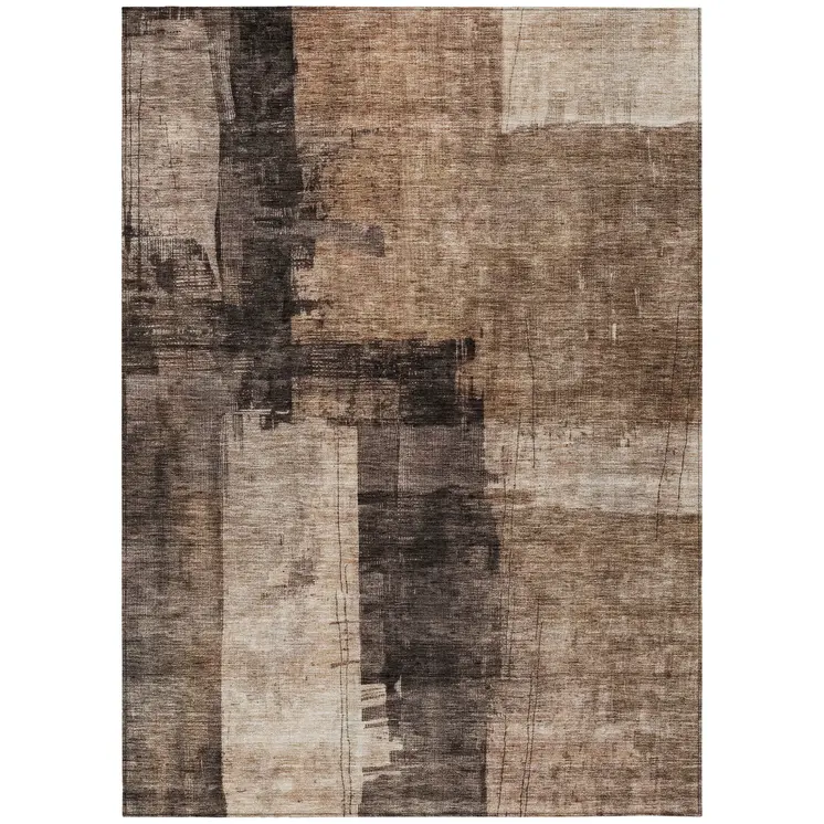 10' X 14' Brown Black And Tan Abstract Washable Indoor Outdoor Area Rug