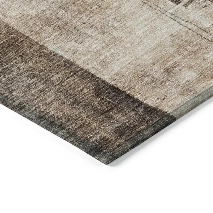 10' X 14' Brown Black And Tan Abstract Washable Indoor Outdoor Area Rug