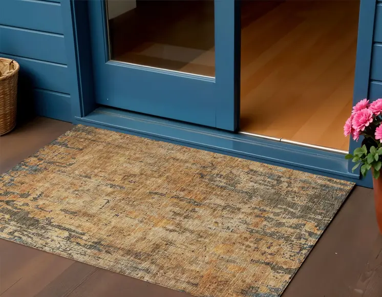 3' X 5' Copper And Brown Abstract Washable Indoor Outdoor Area Rug